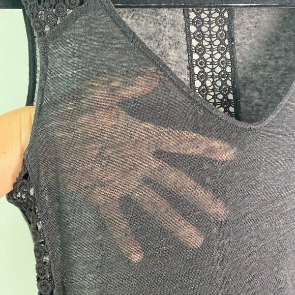 EKYOG 100% Linen Swim Coverup Mini Drop Waist Dress Black Crochet Size S - Picture 3 of 10